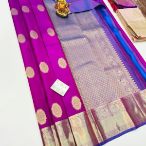 Pure Kanjivaram Fancy Silk Saree Magenta Color w/ Blouse