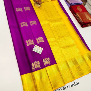 Pure Kanjivaram Fancy Silk Saree Magenta Color w/ Blouse