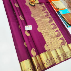 Mango Design Pure Kanjivaram Fancy Silk Saree Magenta Color w/ Blouse