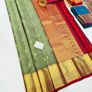 Unique Design Pure Kanjivaram Fancy Silk Saree Olive Green Color w/ Blouse