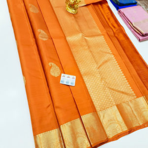New Design Pure Kanjivaram Fancy Silk Saree Orange Color w/ Blouse