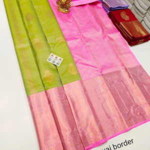 Beautiful Design Pure Kanjivaram Fancy Silk Saree Parrot Green Color w/ Blouse