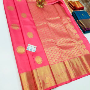 Unique Design Pure Kanjivaram Fancy Silk Saree Peach Color w/ Blouse