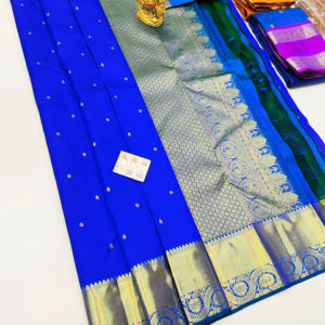 Unique Design Pure Kanjivaram Fancy Silk Saree Peacock Blue Color w/ Blouse