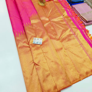 New Design Pure Kanjivaram Fancy Silk Saree Pink and Gold Color w/ Blouse