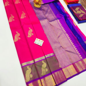 Beautiful Design Pure Kanjivaram Fancy Silk Saree Pink and Purple Color w/ Blouse