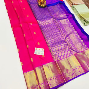 New Design Pure Kanjivaram Fancy Silk Saree Pink Color w/ Blouse