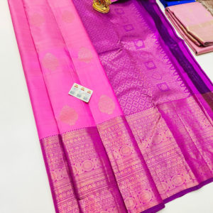 Beautiful Design Pure Kanjivaram Fancy Silk Saree Pink Color w/ Blouse