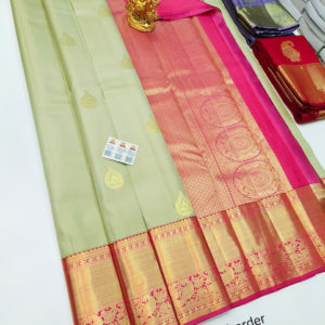 New Design Pure Kanjivaram Fancy Silk Saree Pista Green Color w/ Blouse