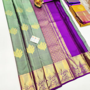 Beautiful Design Pure Kanjivaram Fancy Silk Saree Pista Green Color w/ Blouse