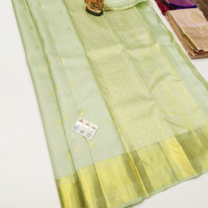 Latest Design Pure Kanjivaram Fancy Silk Saree Pista Green Color w/ Blouse