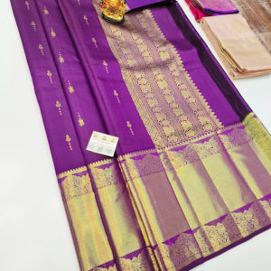 Trendy Design Pure Kanjivaram Fancy Silk Saree Purple Color w/ Blouse