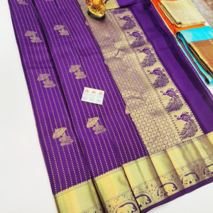 New Design Pure Kanjivaram Fancy Silk Saree Purple Color w/ Blouse