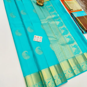 Pure Kanjivaram Fancy Silk Saree Rama Blue Color w/ Blouse