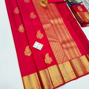 Unique Design Pure Kanjivaram Fancy Silk Saree Red Color w/ Blouse
