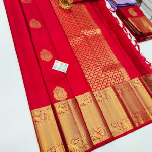 New Design Pure Kanjivaram Fancy Silk Saree Red Color w/ Blouse