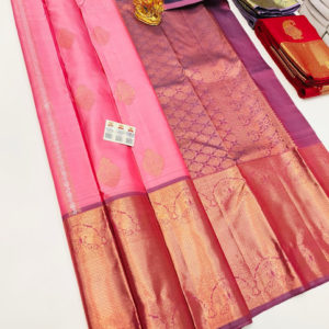 Trendy Design Pure Kanjivaram Fancy Silk Saree Rose Color w/ Blouse