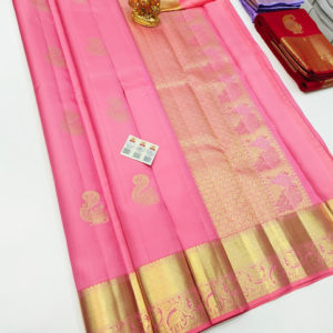 Beautiful Design Pure Kanjivaram Fancy Silk Saree Rose Color w/ Blouse