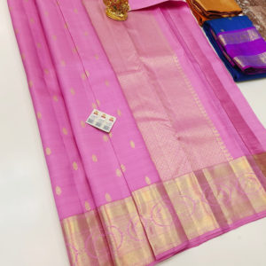 Pure Kanjivaram Fancy Silk Saree Rose Color w/ Blouse
