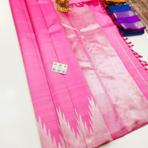 Temple Design Pure Kanjivaram Fancy Silk Saree Rose Milk Color w/ Blouse