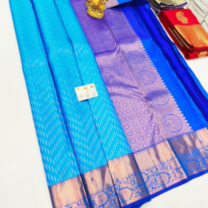 Latest Design Pure Kanjivaram Fancy Silk Saree Sky Blue Color w/ Blouse