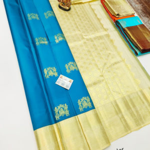 Trendy Design Pure Kanjivaram Fancy Silk Saree Sky Blue Color w/ Blouse
