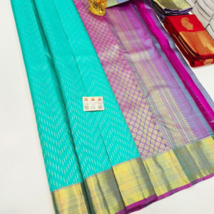 Pure Kanjivaram Fancy Silk Saree Teal Blue Color w/ Blouse