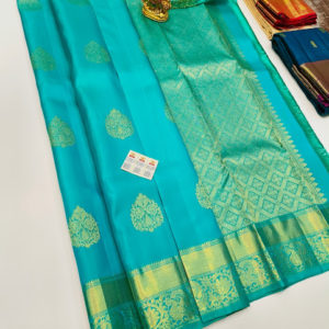 New Design Pure Kanjivaram Fancy Silk Saree Teal Green Color w/ Blouse