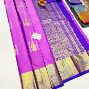 Pure Kanjivaram Fancy Silk Saree Violet Color w/ Blouse