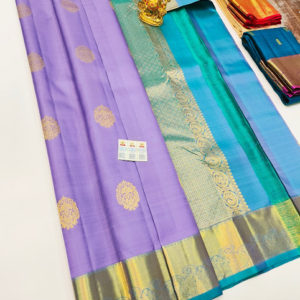 Latest Design Pure Kanjivaram Fancy Silk Saree Violet Color w/ Blouse