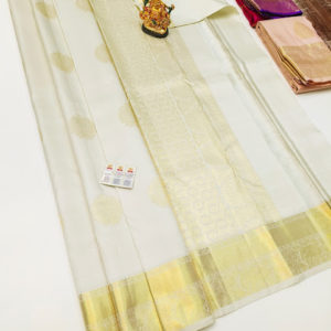 New Design Pure Kanjivaram Fancy Silk Saree White Color w/ Blouse