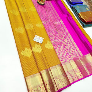 Unique Design Pure Kanjivaram Fancy Silk Saree Yellow Color w/ Blouse