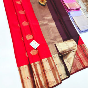 Unique Design Pure Soft Silk Saree Apple Red Color w/ Blouse