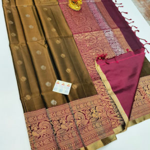 Unique Design Pure Soft Silk Saree Olive Green Color w/ Blouse