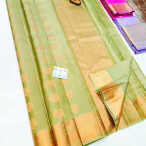 Beautiful Design Pure Soft Silk Saree Pista Green Color w/ Blouse