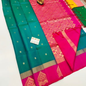 Unique Design Pure Soft Silks Saree Peacock Green Color w/ Blouse