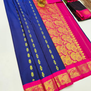 High Fancy Kanjivaram Silk Saree Mix Blue Color w/ Blouse