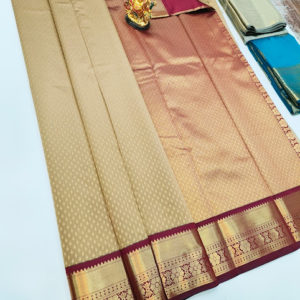 High Fancy Kanjivaram Silk Saree Mix Cream and Red Color w/ Blouse