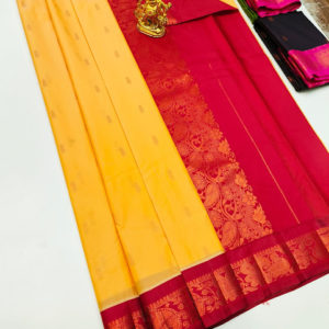 High Fancy Kanjivaram Silk Saree Mix Lemon Yellow Color w/ Blouse