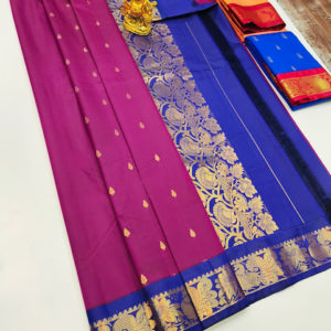 High Fancy Kanjivaram Silk Saree Mix Magenta Color w/ Blouse