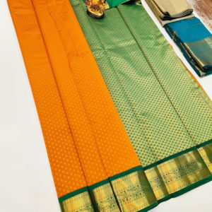 High Fancy Kanjivaram Silk Saree Mix Orange Color w/ Blouse