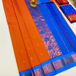High Fancy Kanjivaram Silk Saree Mix Orange Color w/ Blouse