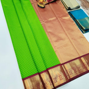 Beautiful Design High Fancy Kanjivaram Silk Saree Mix Parrot Green Color w/ Blouse