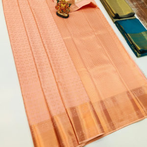 Latest Design High Fancy Kanjivaram Silk Saree Mix Peach Color w/ Blouse