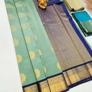 Flower Design High Fancy Kanjivaram Silk Saree Mix Pista Color w/ Blouse