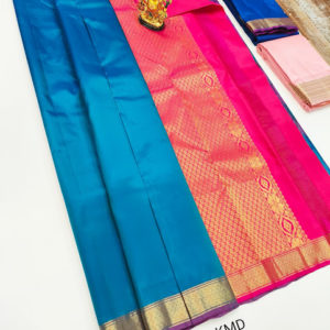 K.M.D Soft 75% Pure Silk Saree Blue Color w/ Blouse