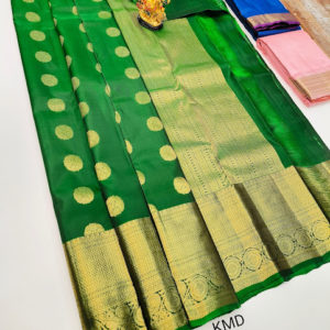 Beautiful Design K.M.D Soft 75% Pure Silk Saree Green Color w/ Blouse