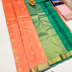 Unique Design K.M.D Soft 75% Pure Silk Saree Orange Color w/ Blouse