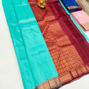 Latest Design K.M.D Soft 75% Pure Silk Saree Sky Blue Color w/ Blouse