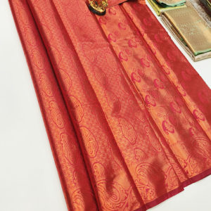 Kanchi Semi Silk Saree Apple Red Color w/ Blouse